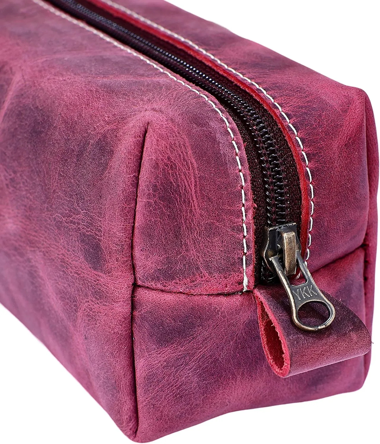 Toiletry Bag for Men and Women, Genuine Leather Travel Shaving & Dopp Kit for Toiletries, Cosmetics, Bathroom Organizer Shaving Bag, Grooming Kit Organizer (Antique Pink)