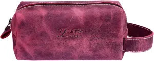 Toiletry Bag for Men and Women, Genuine Leather Travel Shaving & Dopp Kit for Toiletries, Cosmetics, Bathroom Organizer Shaving Bag, Grooming Kit Organizer (Antique Pink)