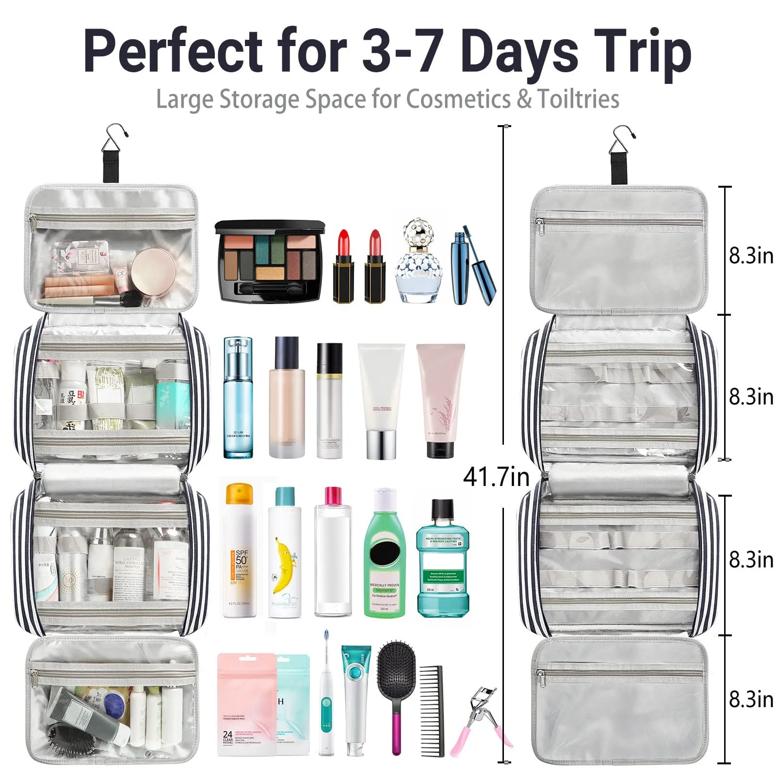 Toiletry Bag for Women Large Capacity Hanging Travel Toiletry Organizer for Traveling Women with 4 Compartments & 1 Hanging Hook Travel Comestic Makeup Bag for Full Size Toiletries