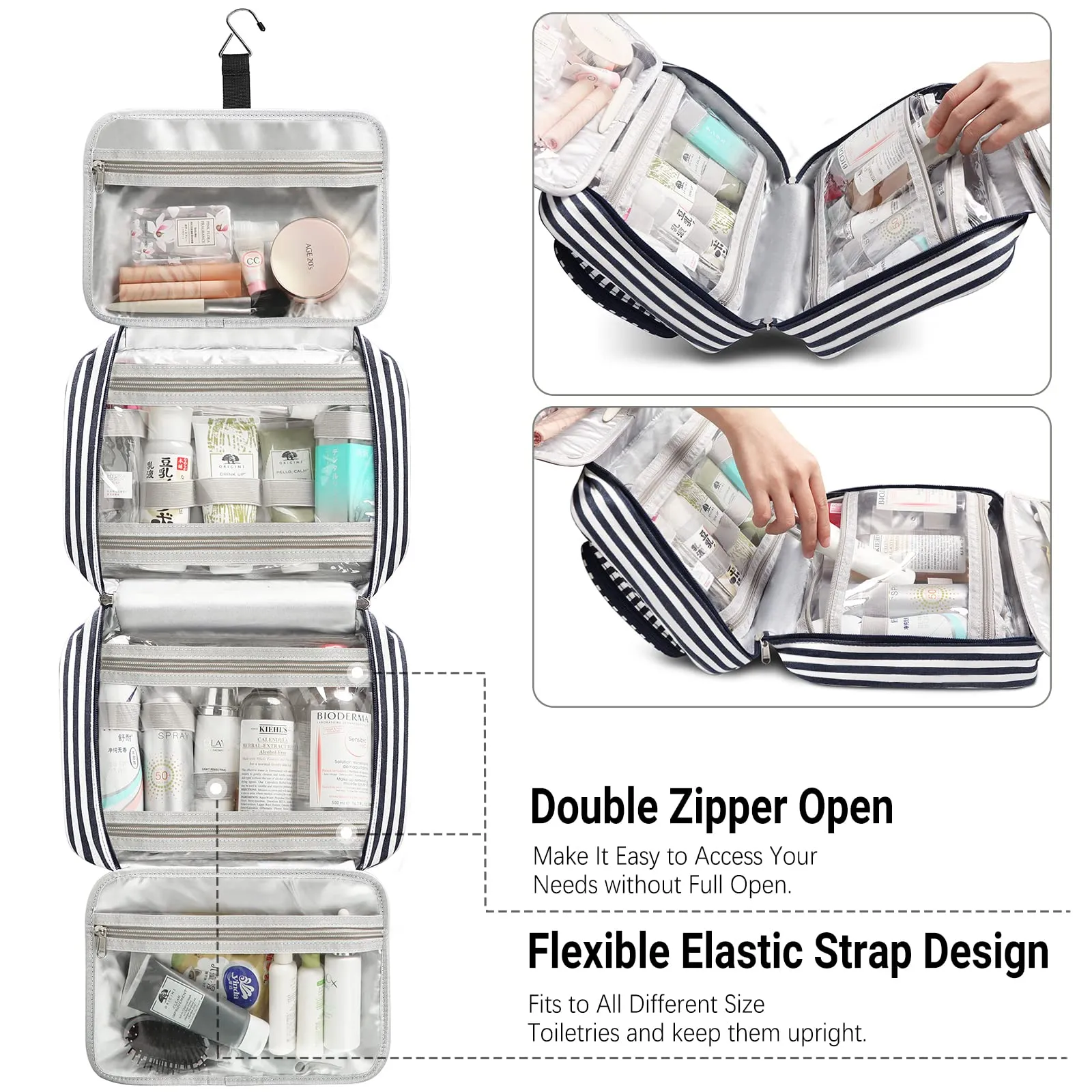 Toiletry Bag for Women Large Capacity Hanging Travel Toiletry Organizer for Traveling Women with 4 Compartments & 1 Hanging Hook Travel Comestic Makeup Bag for Full Size Toiletries