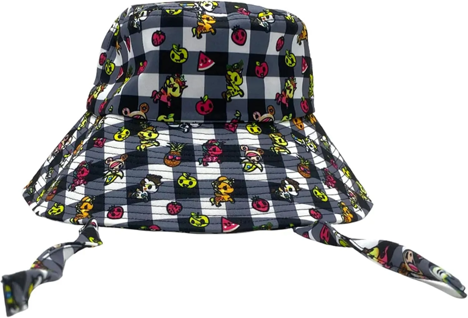 Tokidoki Picnic Bucket Hat - Gardening Hat with 18-inch Straps, Wide Brim Beach Bucket Hat, Made with 100% Polyester Twill, Sublimated Multi
