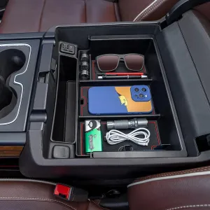 TOPINSTALL Red Full-Size New Center Console Tray Compatible with 2014-2018 Chevy Silverado/GMC Sierra and 2015-2020 Chevy Tahoe/Suburban/GMC Yukon/Yukon XL (Full Console w/Bucket Seats ONLY)