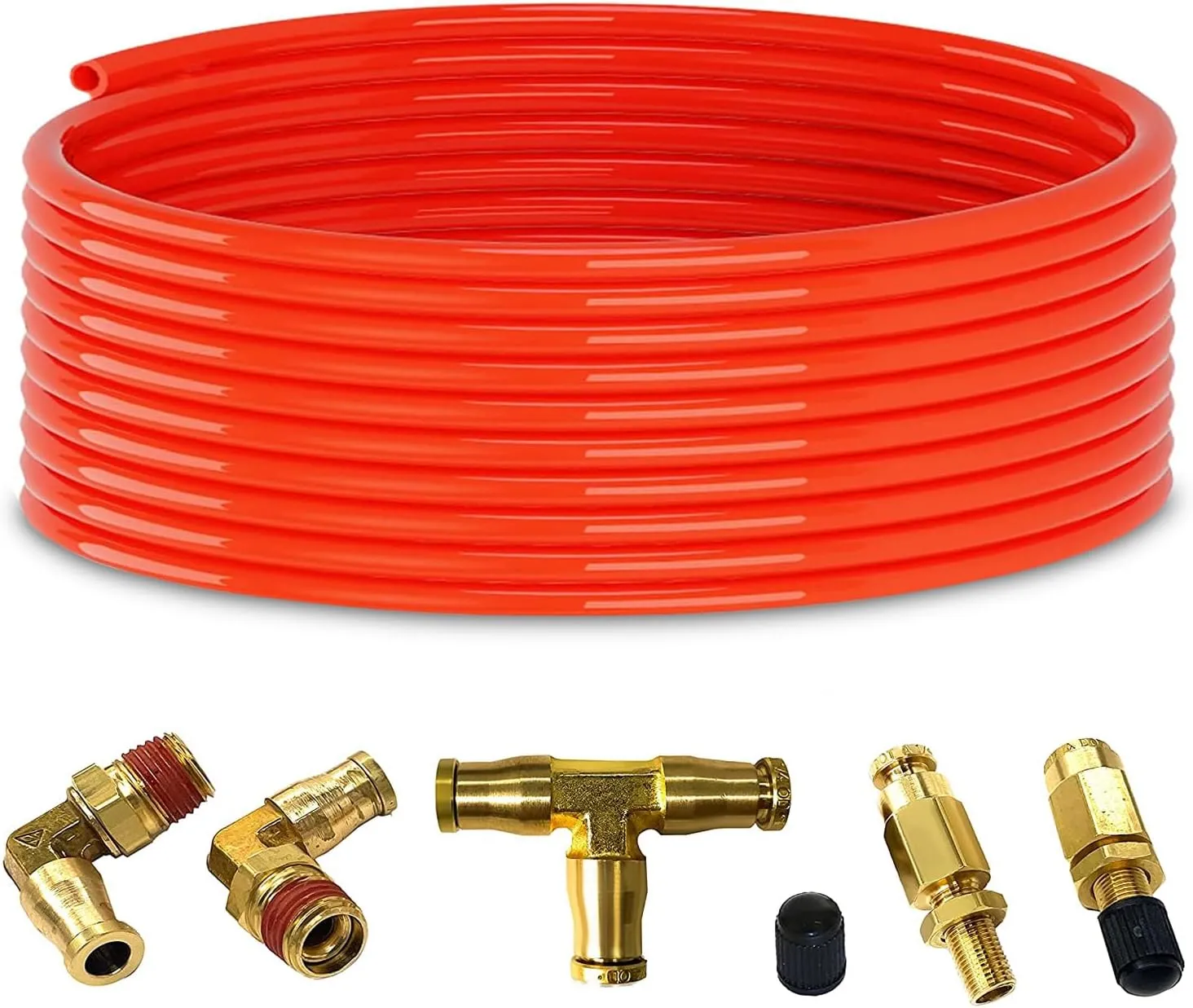 TORQUE Air Line Service Kit for Air Bags Suspension Kit Fittings, 1/4 NPT Elbow Fitting, 16 Feet Tubing, Air Inflation Valve Schrader Union Tee (Push to Connect) Air Bags for Trucks Fittings TR2012AS