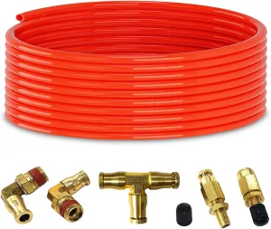 TORQUE Air Line Service Kit for Air Bags Suspension Kit Fittings, 1/4 NPT Elbow Fitting, 16 Feet Tubing, Air Inflation Valve Schrader Union Tee (Push to Connect) Air Bags for Trucks Fittings TR2012AS