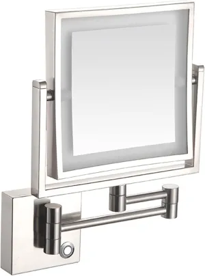 Touch Stepless Dimming LED Lighted Makeup Mirror, Square Wall Mounted Double Sided 1X/3X Magnifying Mirror Rotation Extension Bathroom Mirror,Silver,USB (Color : Nickel, Size : Hardwired)