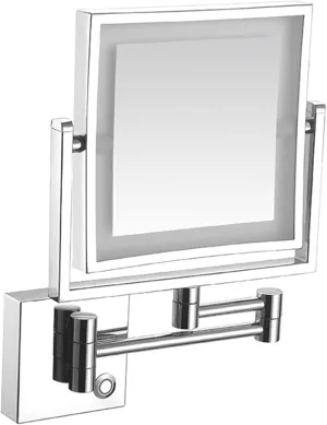 Touch Stepless Dimming LED Lighted Makeup Mirror, Square Wall Mounted Double Sided 1X/3X Magnifying Mirror Rotation Extension Bathroom Mirror,Silver,USB (Color : Silver, Size : Hardwired)