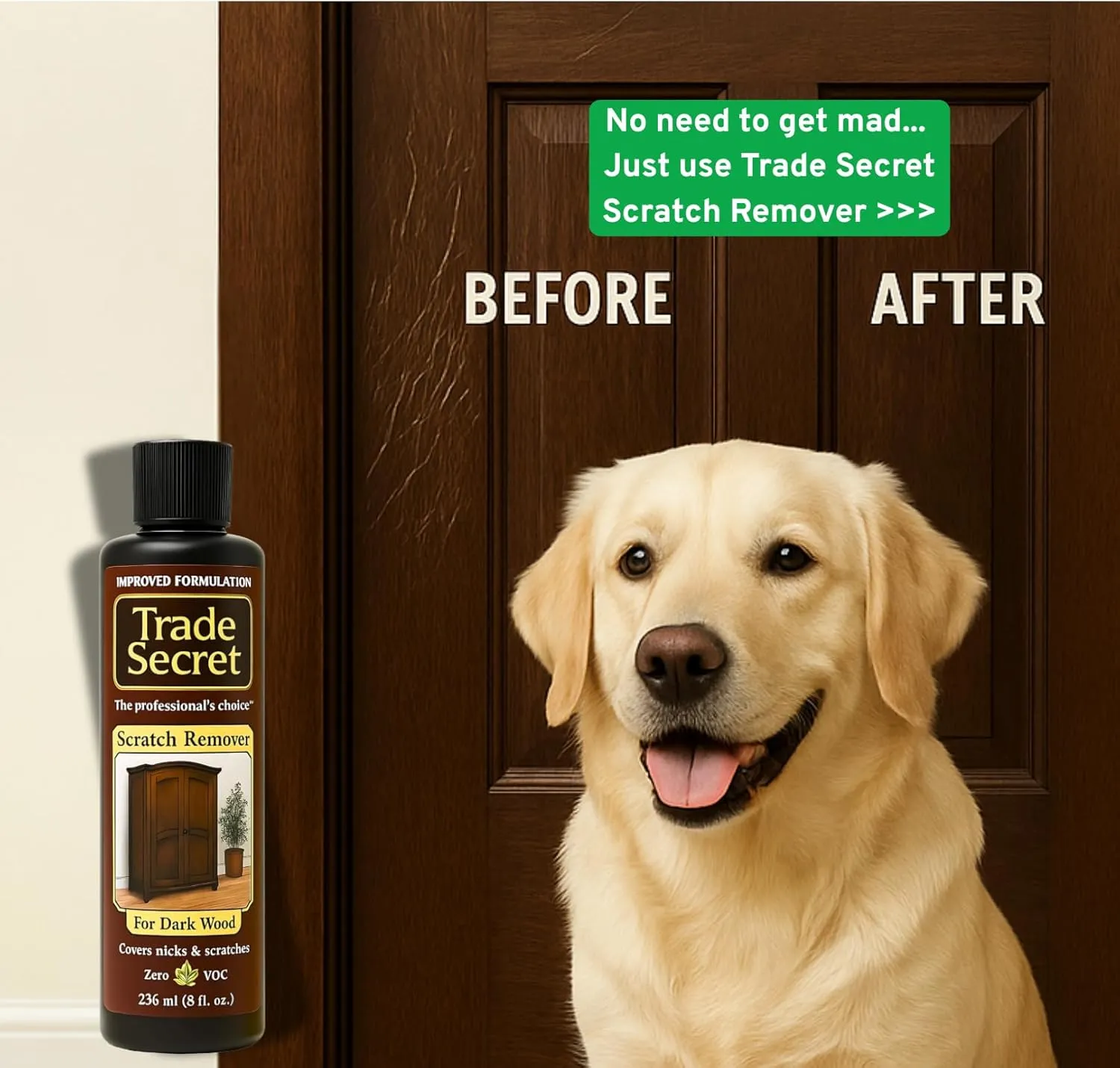 Trade Secret Scratch Remover for Real Wood Furniture & Floors – Dark Wood Scratch Concealer, Covers Nicks, Scuffs & Dogs, Cats Scratches, Marks, Minor Defects