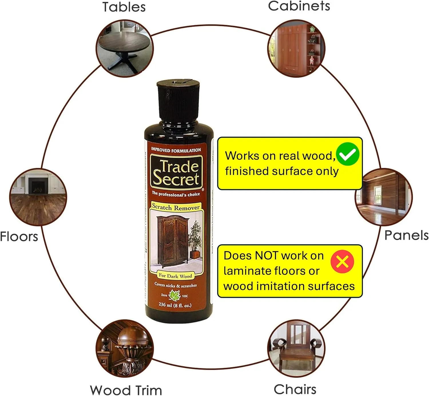 Trade Secret Scratch Remover for Real Wood Furniture & Floors – Dark Wood Scratch Concealer, Covers Nicks, Scuffs & Dogs, Cats Scratches, Marks, Minor Defects