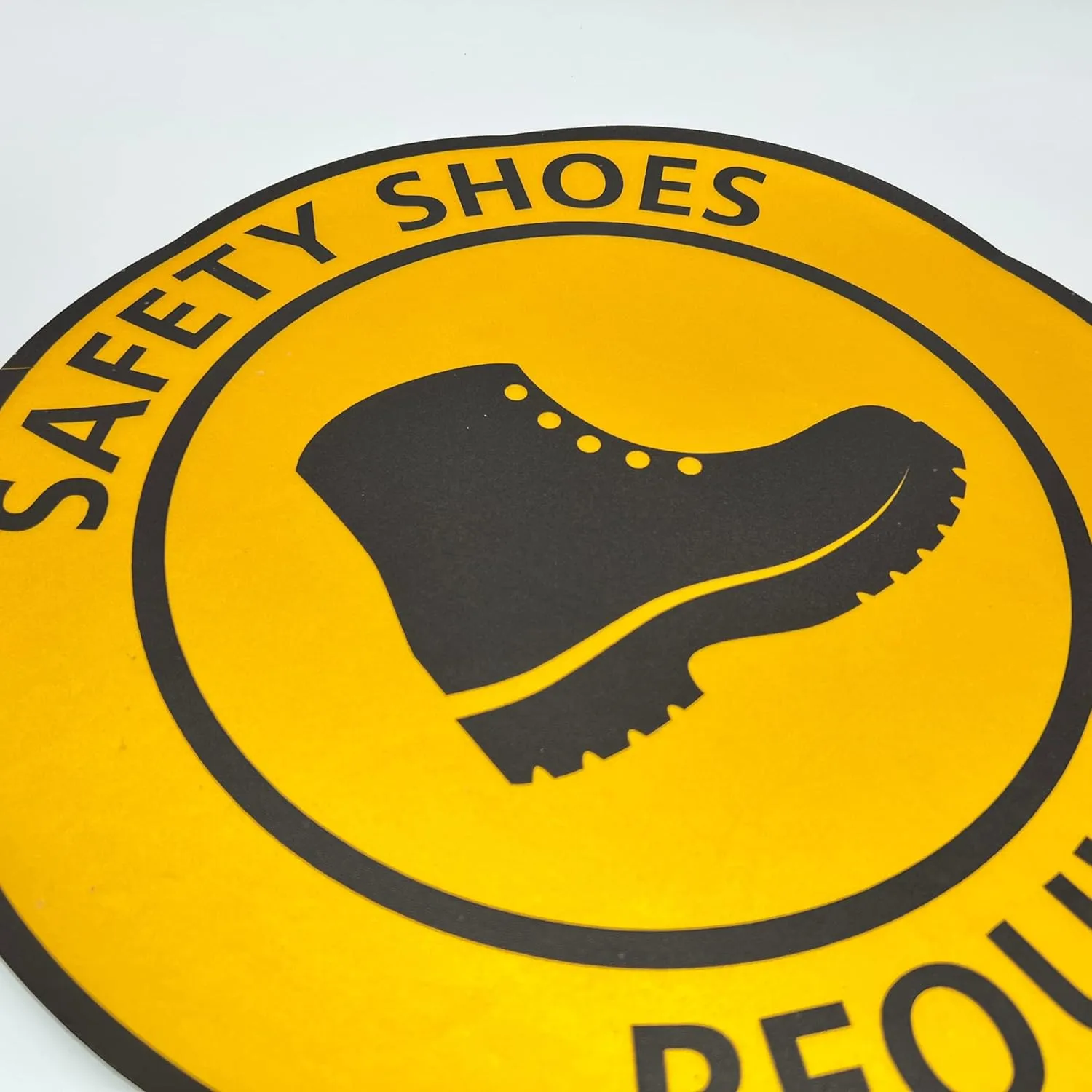 TRADESAFE Safety Shoes Required Anti-Slip Floor Sticker - Closed Toe Shoes Required Caution Sign, Peel and Stick Adhesive Vinyl Sign, ANSI-Compliant, 17” Diameter Round Sticker