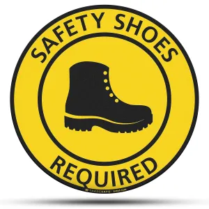 TRADESAFE Safety Shoes Required Anti-Slip Floor Sticker - Closed Toe Shoes Required Caution Sign, Peel and Stick Adhesive Vinyl Sign, ANSI-Compliant, 17” Diameter Round Sticker
