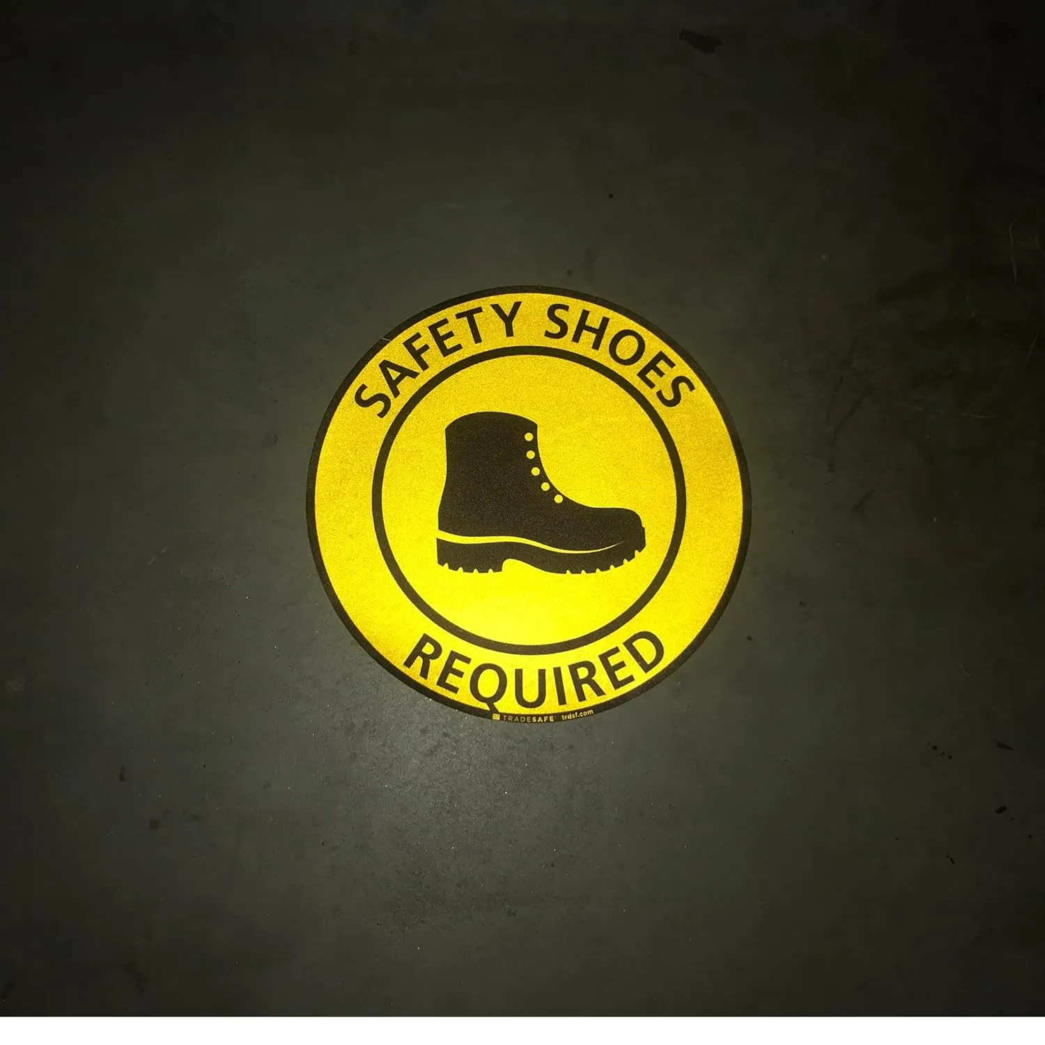 TRADESAFE Safety Shoes Required Anti-Slip Floor Sticker - Closed Toe Shoes Required Caution Sign, Peel and Stick Adhesive Vinyl Sign, ANSI-Compliant, 17” Diameter Round Sticker