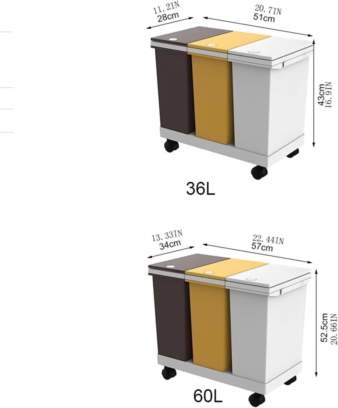 Trash Can Plastic Classified Double-Bucket Trash can Household Press-Open lid Wheeled Large-Capacity Square Trash can Garbage Can(Large)