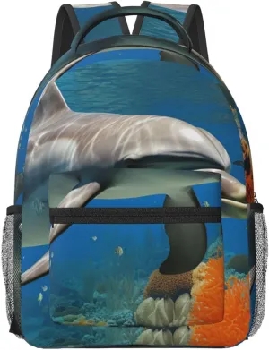 Travel Backpack for Women Carry on Backpack Dolphins Blue Lightweight Laptop Backpack for Men