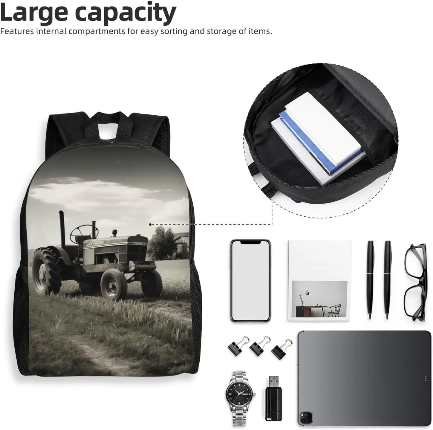 Travel Backpack Tractor Agriculture Tranquil Carry on Backpack Lightweight Business 16inches Laptop Backpack for Men Women