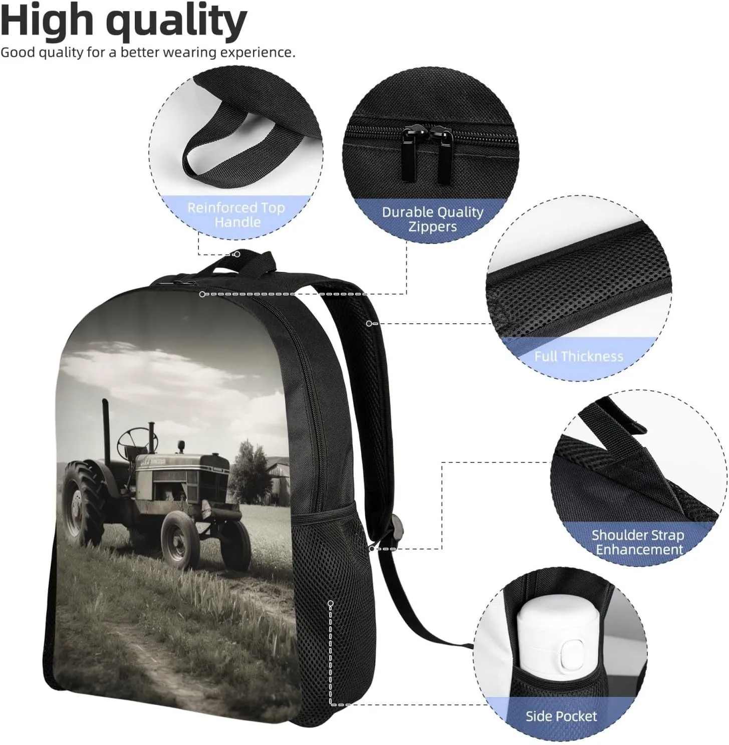 Travel Backpack Tractor Agriculture Tranquil Carry on Backpack Lightweight Business 16inches Laptop Backpack for Men Women