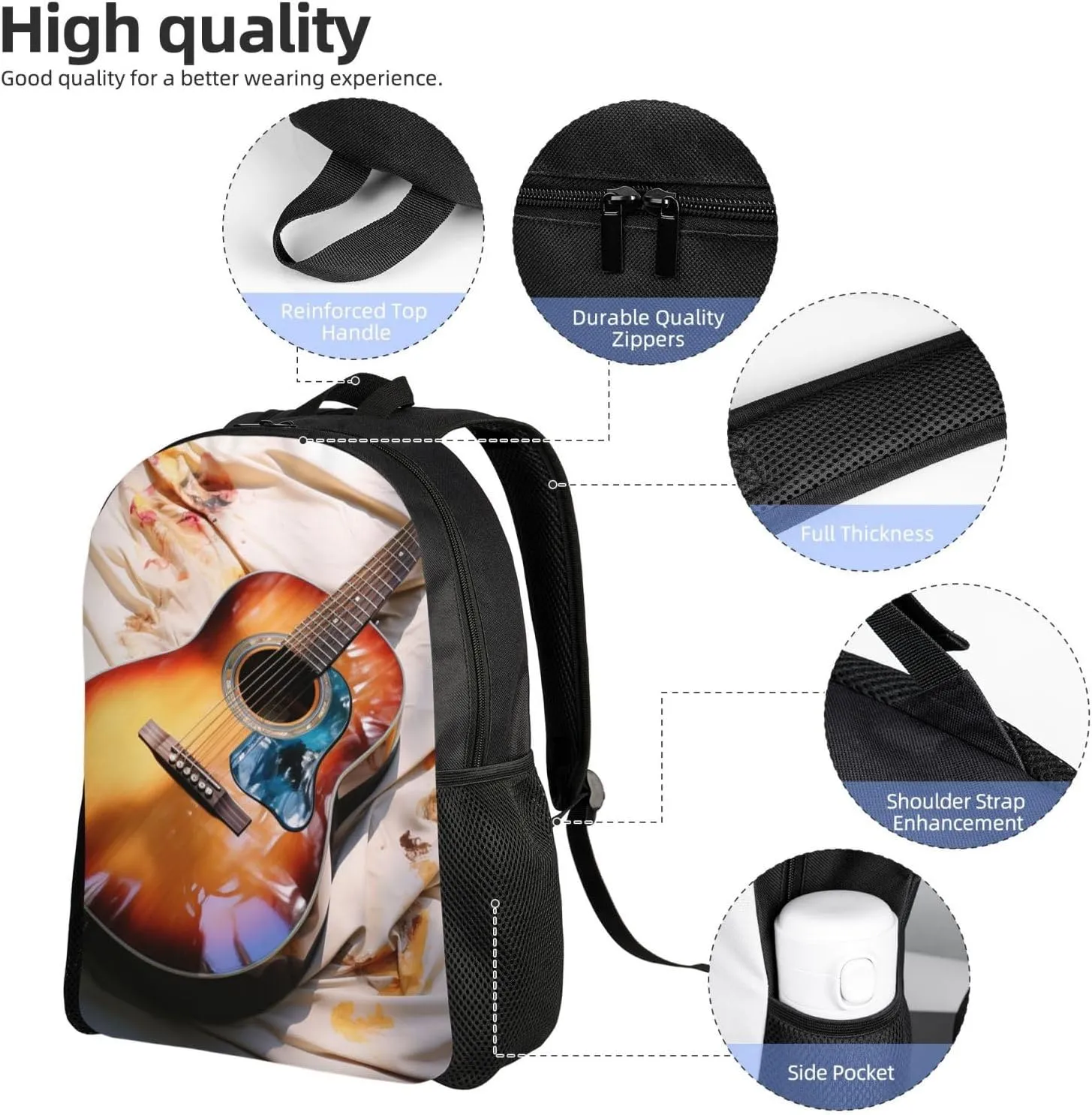 Travel Backpack Watercolor Acoustic Guitar Carry on Backpack Lightweight Business 16inches Laptop Backpack for Men Women