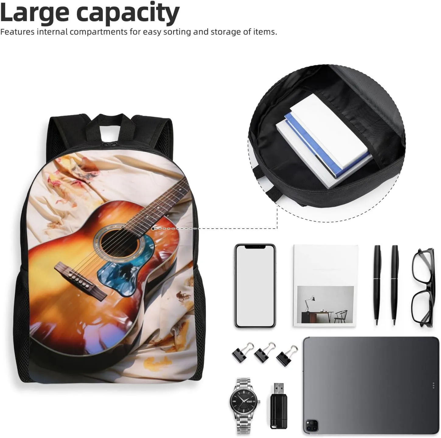 Travel Backpack Watercolor Acoustic Guitar Carry on Backpack Lightweight Business 16inches Laptop Backpack for Men Women