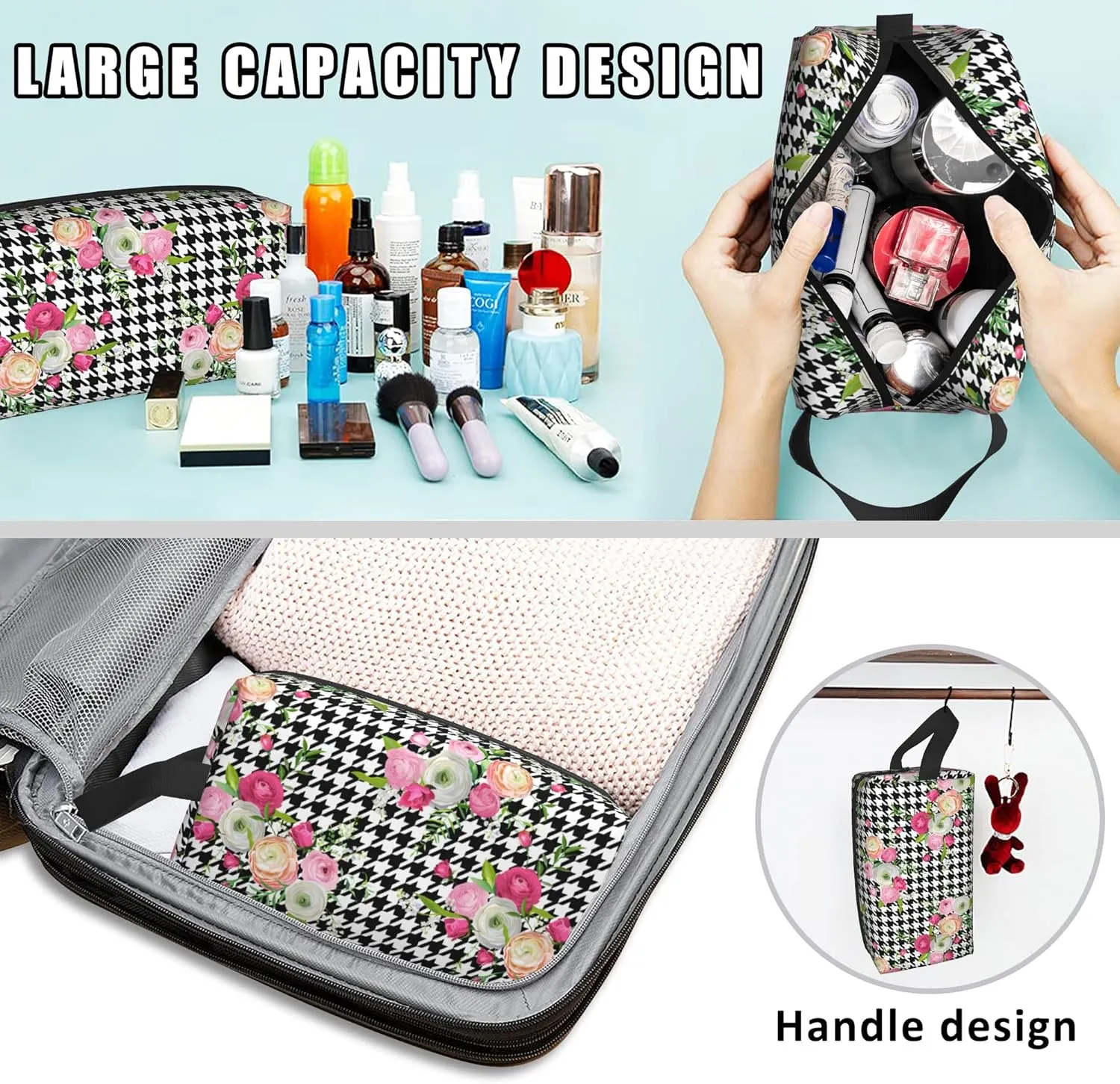Travel Bag for Toiletries Pink Flowers Travel Toiletry Bag,Large Capacity Portable Travel Cosmetic Bag for Women and Men Daily Storage Pouch