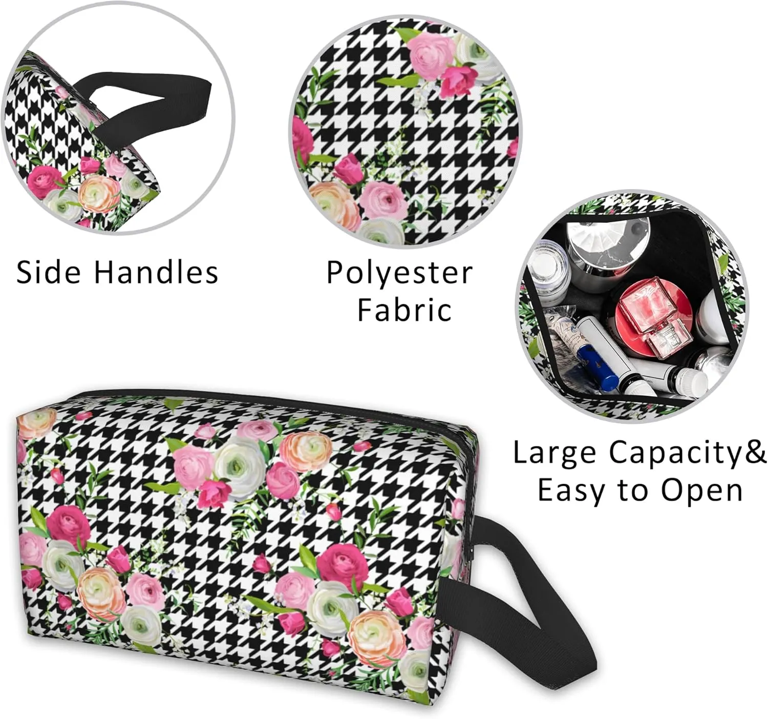 Travel Bag for Toiletries Pink Flowers Travel Toiletry Bag,Large Capacity Portable Travel Cosmetic Bag for Women and Men Daily Storage Pouch