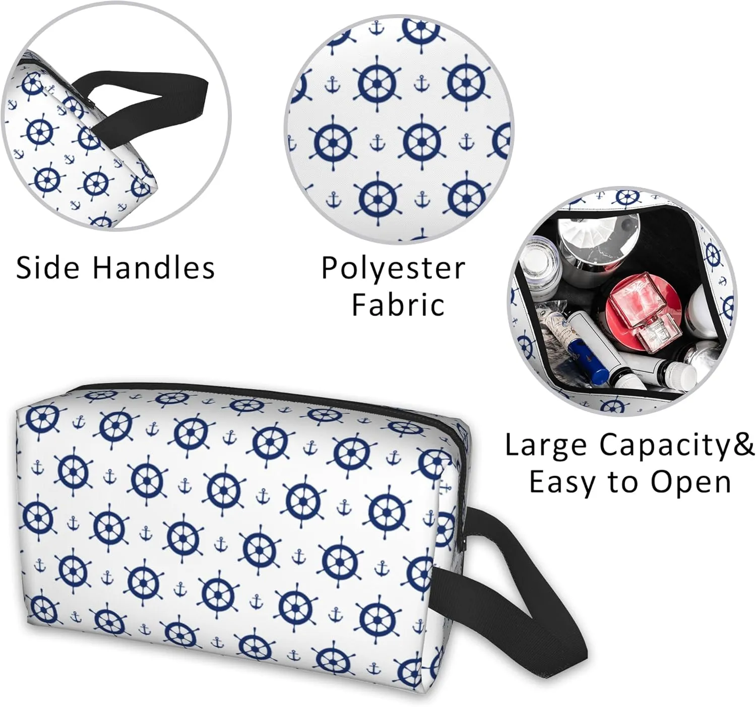 Travel Cosmetic Bag Anchors and Steering Wheels Travel Makeup Bag Large Organizer Toiletries Makeup Brush Beauty Accessories Creative Toiletry Bag for Men and Women