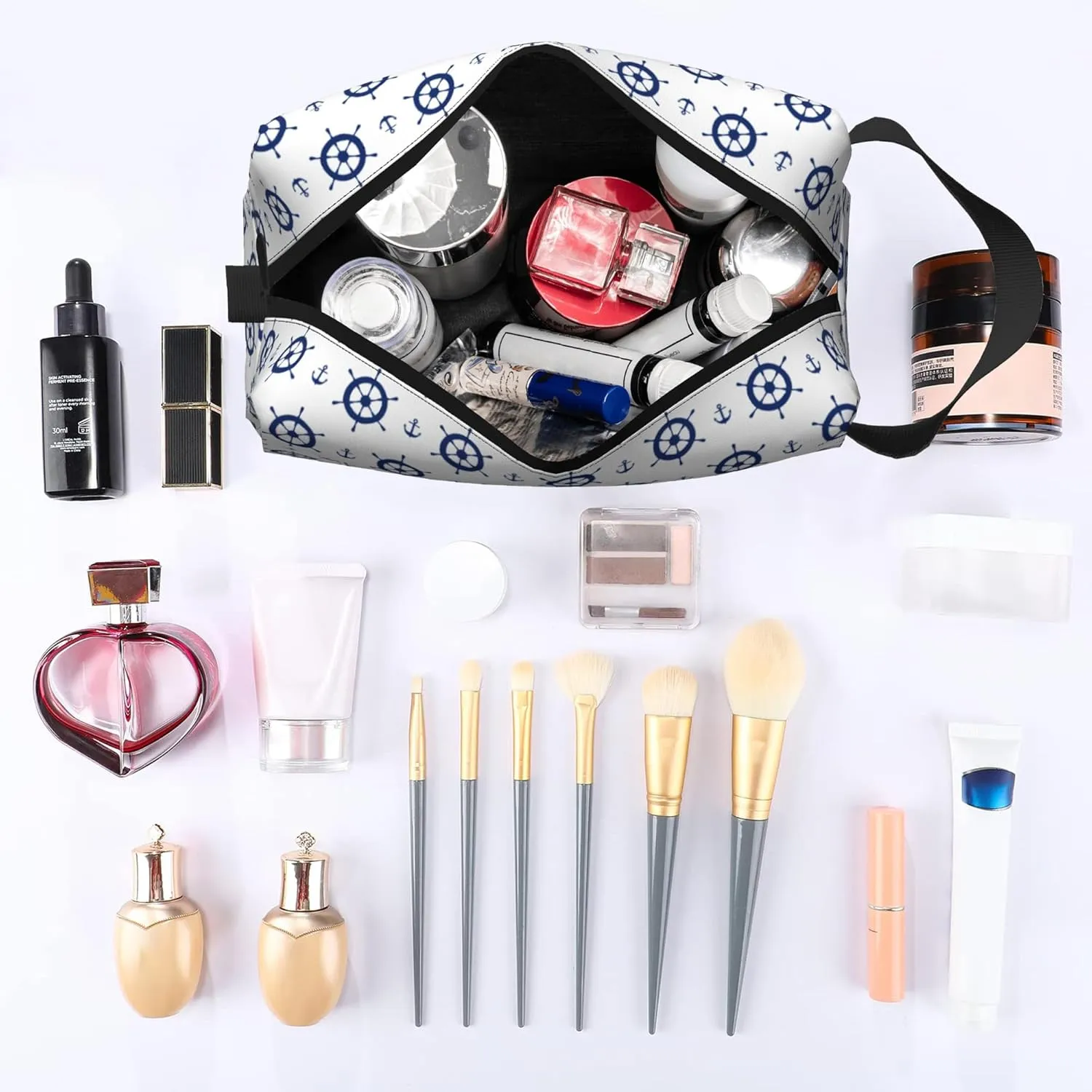 Travel Cosmetic Bag Anchors and Steering Wheels Travel Makeup Bag Large Organizer Toiletries Makeup Brush Beauty Accessories Creative Toiletry Bag for Men and Women