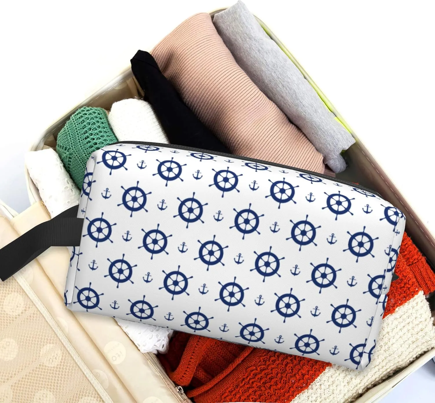 Travel Cosmetic Bag Anchors and Steering Wheels Travel Makeup Bag Large Organizer Toiletries Makeup Brush Beauty Accessories Creative Toiletry Bag for Men and Women