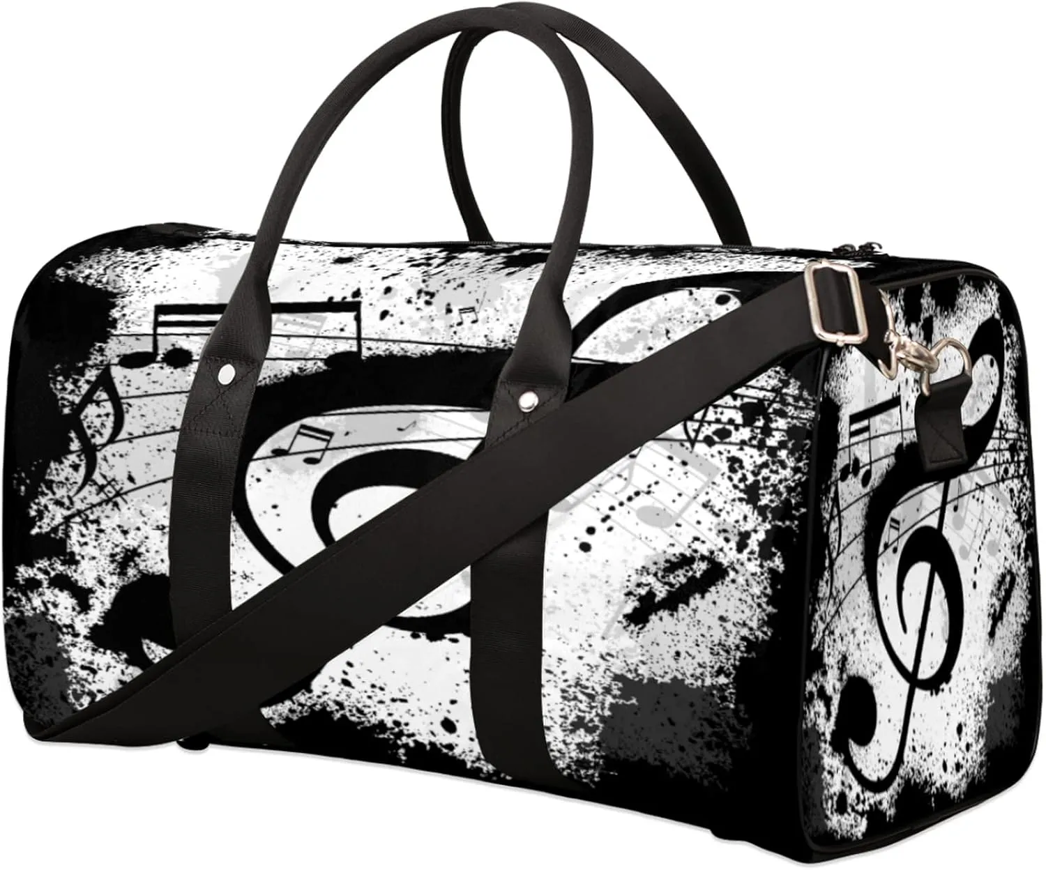 Travel Duffel Bag, Black Music Note Sports Tote Gym Bag Foldable Weekender Bag Workout Bag Carry on Luggage Handle Bag Overnight Shoulder Bag for Women Men