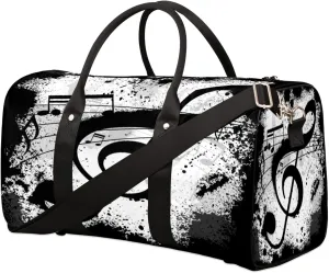 Travel Duffel Bag, Black Music Note Sports Tote Gym Bag Foldable Weekender Bag Workout Bag Carry on Luggage Handle Bag Overnight Shoulder Bag for Women Men
