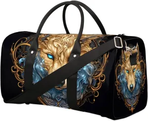 Travel Duffel Bag, Boho Animal Wolf Vintage Sports Tote Gym Bag Foldable Western Aztec Weekender Bag Carry on Luggage Handle Bag Overnight Shoulder Bag for Women Men,A-1078
