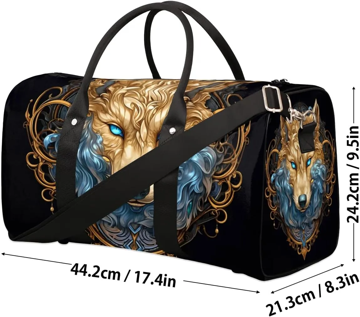 Travel Duffel Bag, Boho Animal Wolf Vintage Sports Tote Gym Bag Foldable Western Aztec Weekender Bag Carry on Luggage Handle Bag Overnight Shoulder Bag for Women Men,A-1078