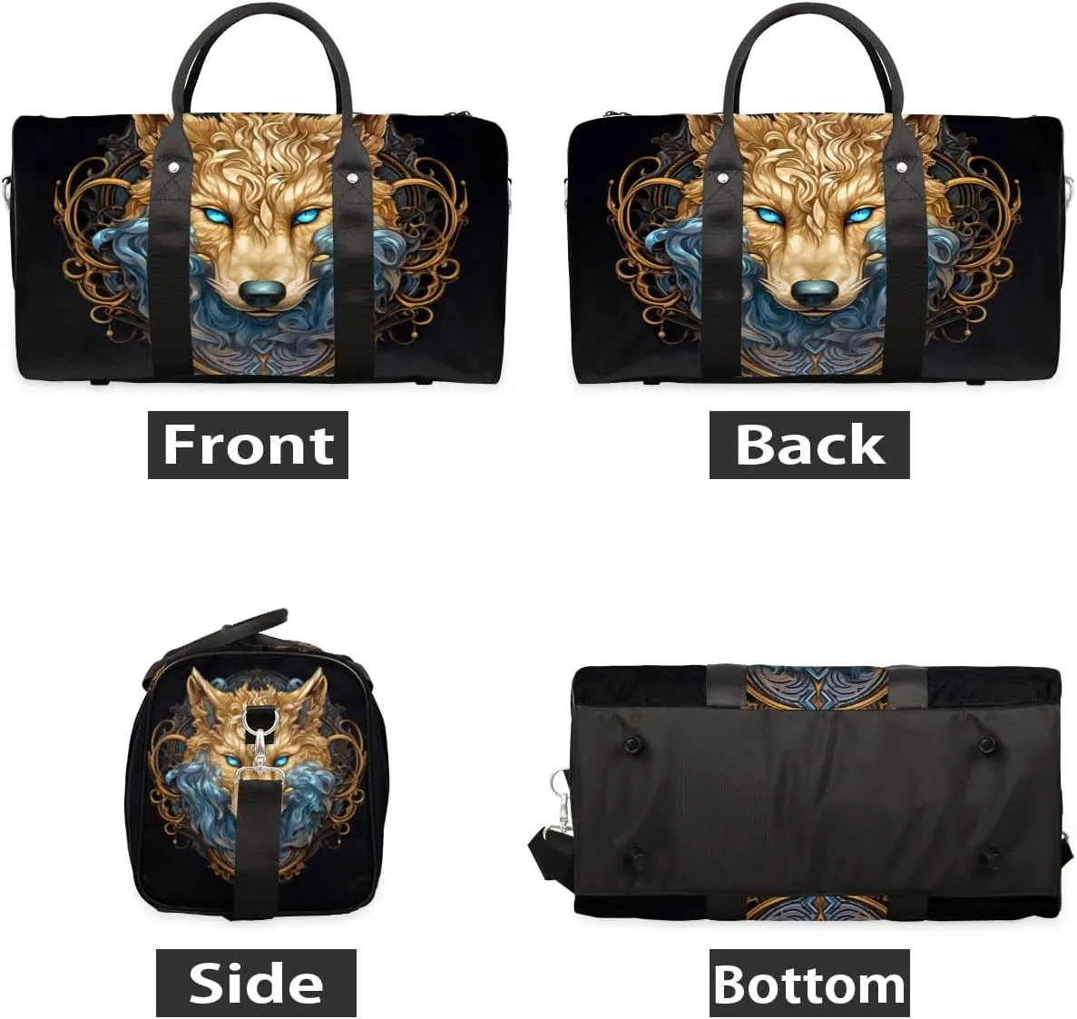 Travel Duffel Bag, Boho Animal Wolf Vintage Sports Tote Gym Bag Foldable Western Aztec Weekender Bag Carry on Luggage Handle Bag Overnight Shoulder Bag for Women Men,A-1078