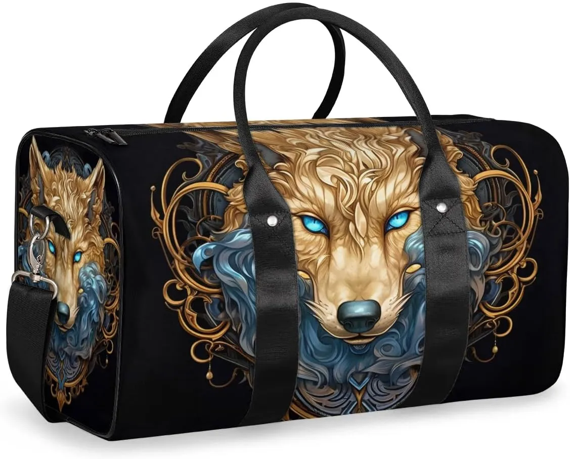 Travel Duffel Bag, Boho Animal Wolf Vintage Sports Tote Gym Bag Foldable Western Aztec Weekender Bag Carry on Luggage Handle Bag Overnight Shoulder Bag for Women Men,A-1078