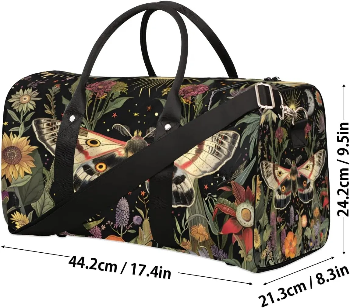 Travel Duffel Bag, Boho Moth Flower Floral Sports Tote Gym Bag Foldable Western Aztec Weekender Bag Carry on Luggage Handle Bag Overnight Shoulder Bag for Women Men,A-1495