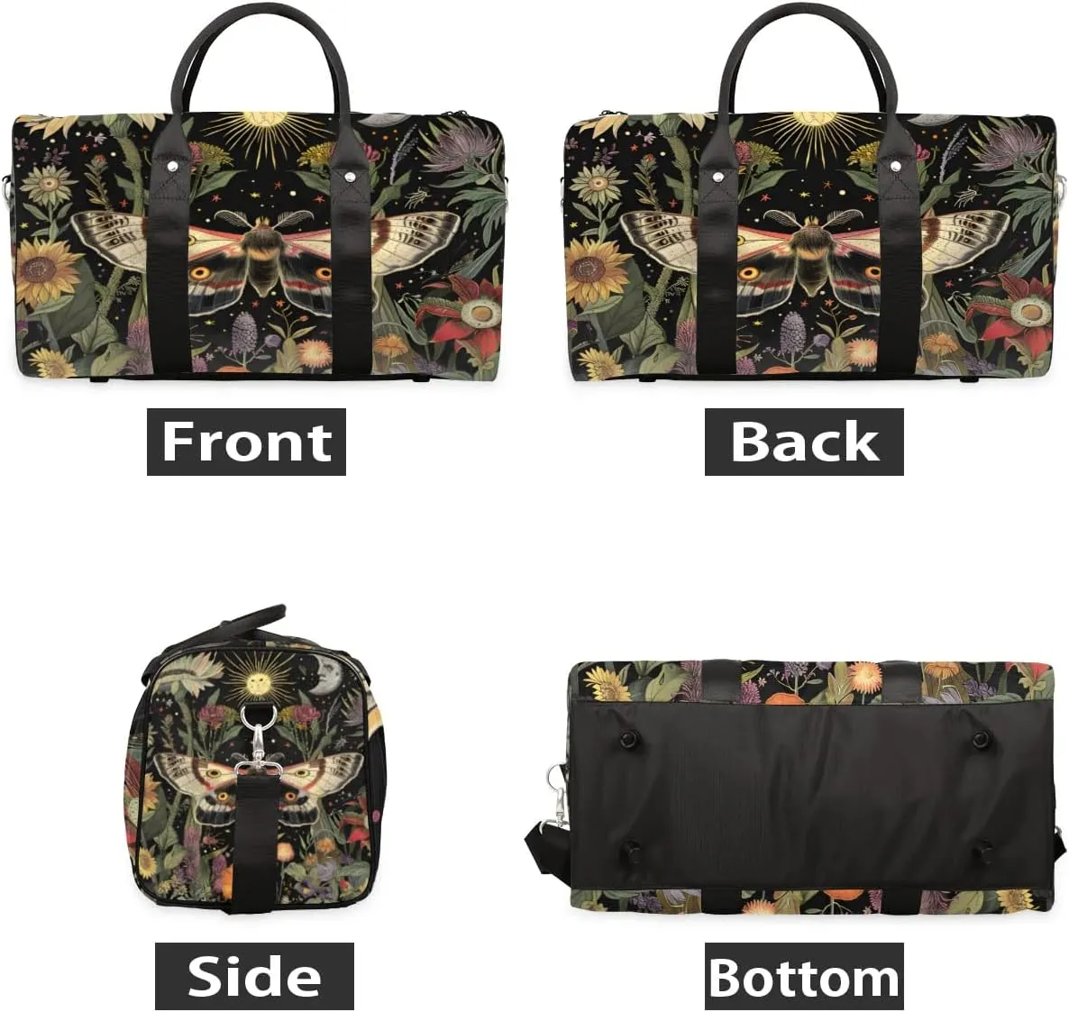 Travel Duffel Bag, Boho Moth Flower Floral Sports Tote Gym Bag Foldable Western Aztec Weekender Bag Carry on Luggage Handle Bag Overnight Shoulder Bag for Women Men,A-1495