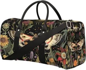 Travel Duffel Bag, Boho Moth Flower Floral Sports Tote Gym Bag Foldable Western Aztec Weekender Bag Carry on Luggage Handle Bag Overnight Shoulder Bag for Women Men,A-1495