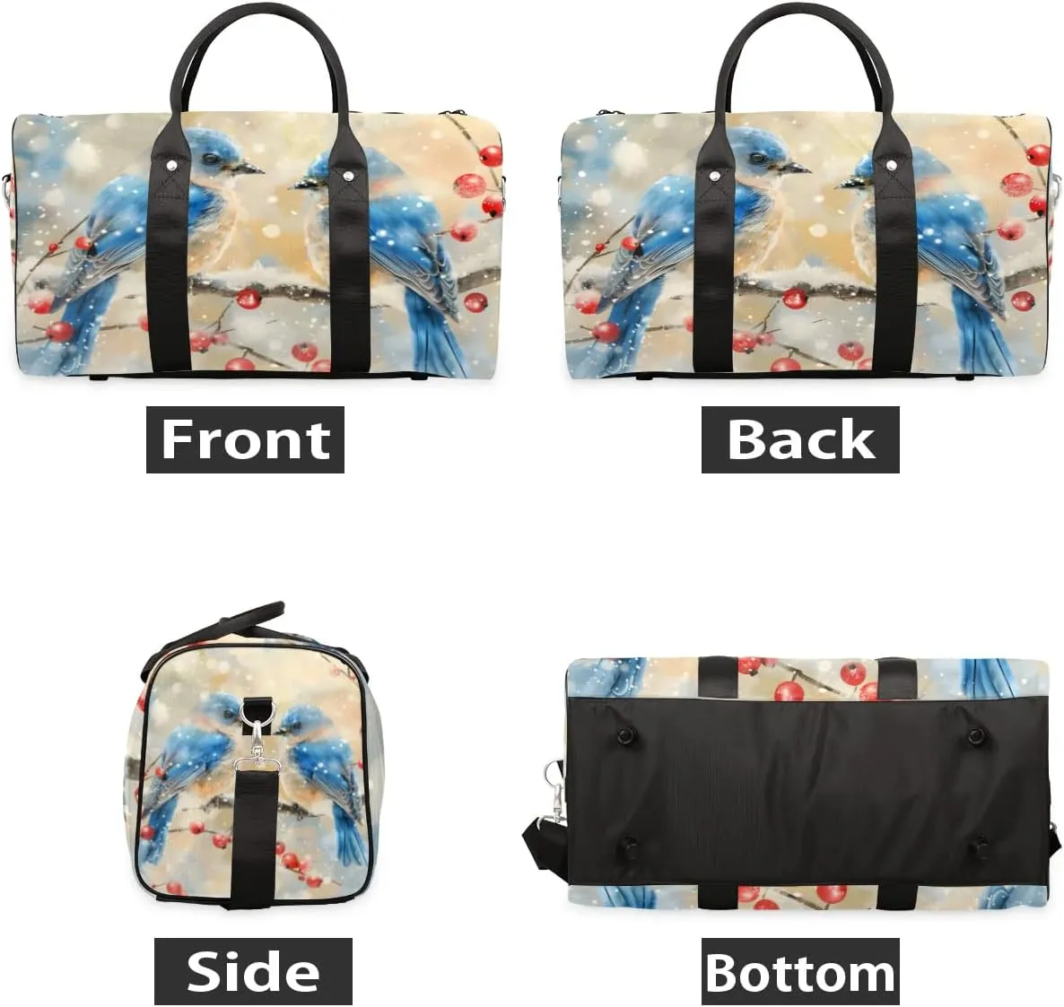 Travel Duffel Bag, Christmas Berries Winter Bird Sports Tote Gym Bag Foldable Western Aztec Weekender Bag Carry on Luggage Handle Bag Overnight Shoulder Bag for Women Men,A-1427