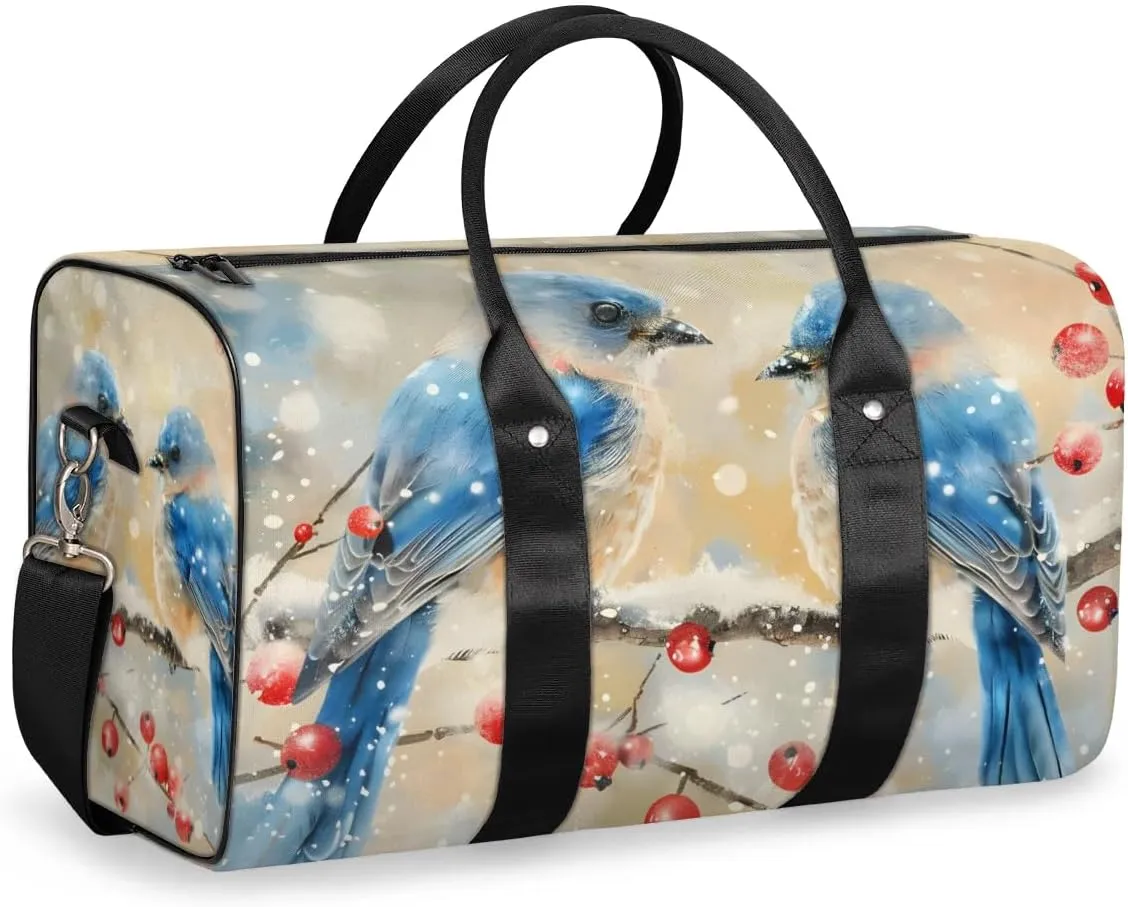 Travel Duffel Bag, Christmas Berries Winter Bird Sports Tote Gym Bag Foldable Western Aztec Weekender Bag Carry on Luggage Handle Bag Overnight Shoulder Bag for Women Men,A-1427