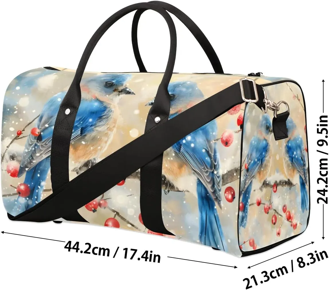 Travel Duffel Bag, Christmas Berries Winter Bird Sports Tote Gym Bag Foldable Western Aztec Weekender Bag Carry on Luggage Handle Bag Overnight Shoulder Bag for Women Men,A-1427