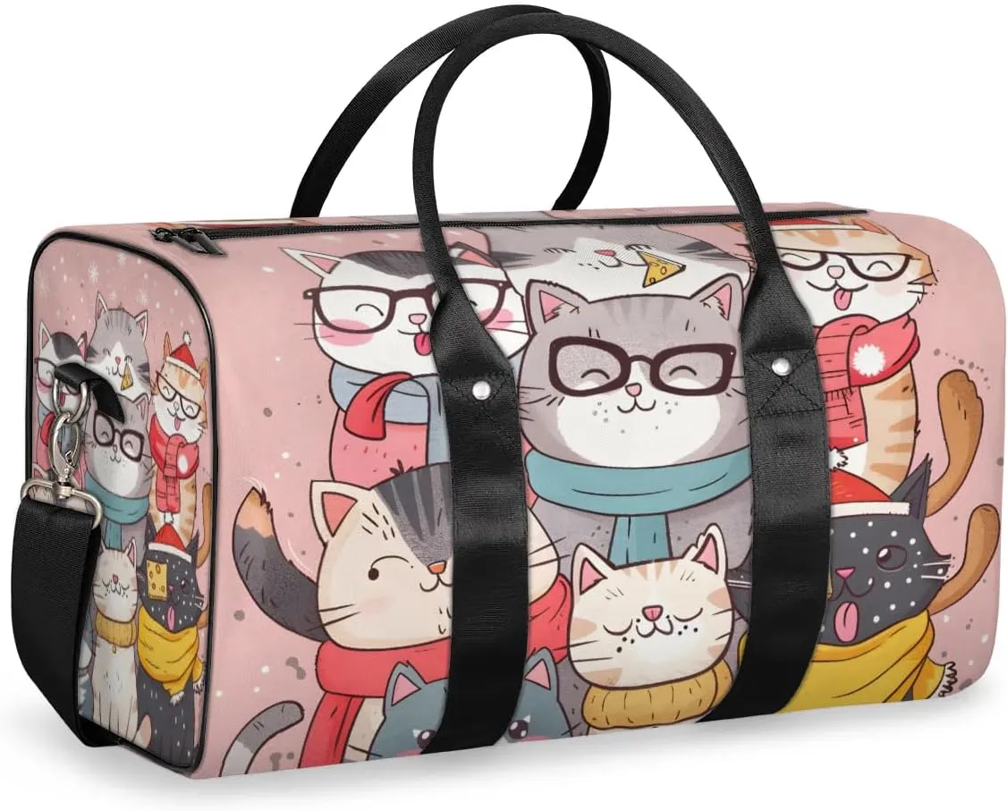 Travel Duffel Bag, Christmas Cute Animal Cat Sports Tote Gym Bag Foldable Western Aztec Weekender Bag Carry on Luggage Handle Bag Overnight Shoulder Bag for Women Men,A-1429
