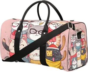 Travel Duffel Bag, Christmas Cute Animal Cat Sports Tote Gym Bag Foldable Western Aztec Weekender Bag Carry on Luggage Handle Bag Overnight Shoulder Bag for Women Men,A-1429