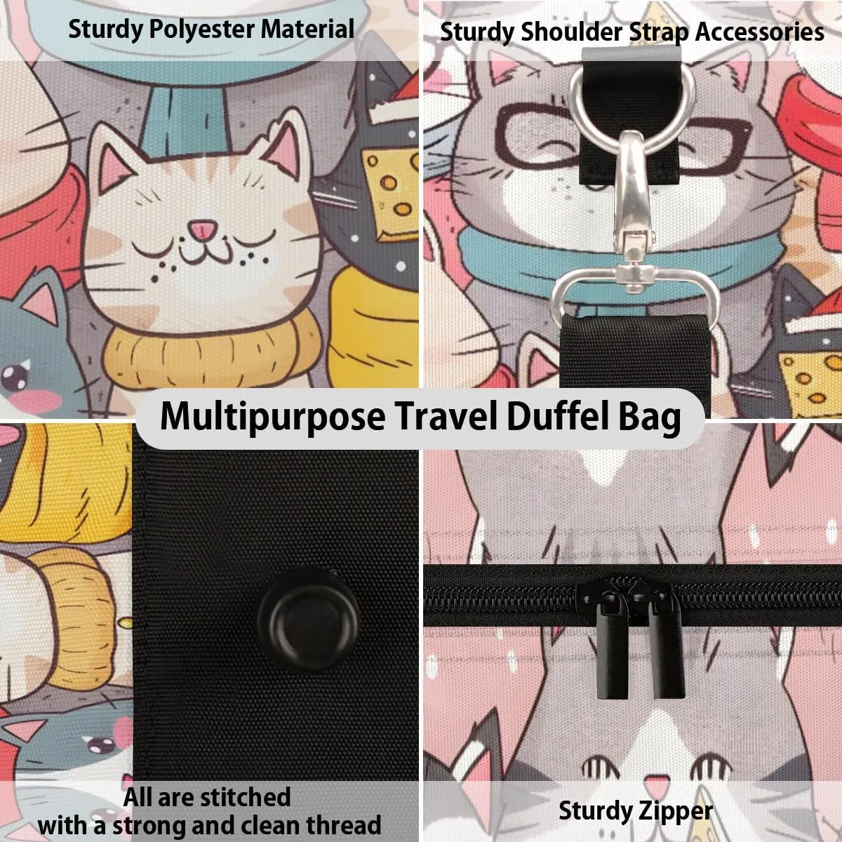 Travel Duffel Bag, Christmas Cute Animal Cat Sports Tote Gym Bag Foldable Western Aztec Weekender Bag Carry on Luggage Handle Bag Overnight Shoulder Bag for Women Men,A-1429