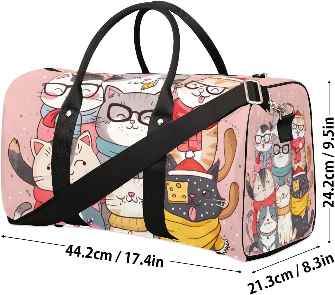 Travel Duffel Bag, Christmas Cute Animal Cat Sports Tote Gym Bag Foldable Western Aztec Weekender Bag Carry on Luggage Handle Bag Overnight Shoulder Bag for Women Men,A-1429