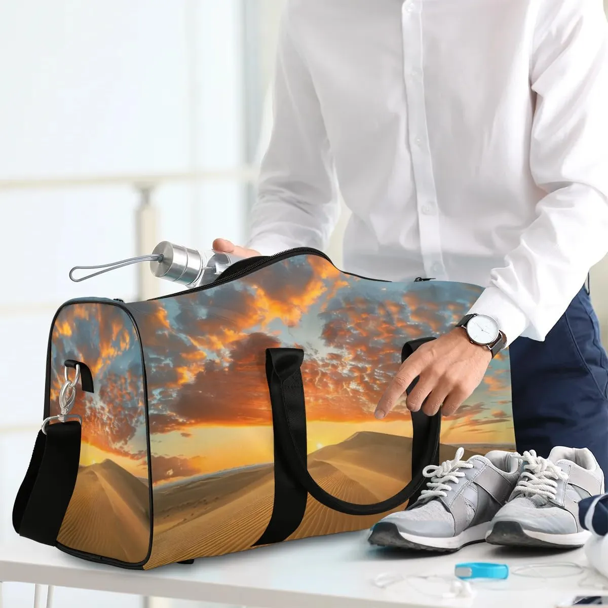 Travel Duffel Bag, Desert Scenic Sports Tote Gym Bag Foldable Western Aztec Weekender Bag Carry on Luggage Handle Bag Overnight Shoulder Bag for Women Men,A-1895