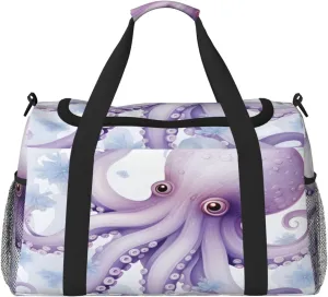 Travel Duffel Bag For Men Women, Cute Sea Octopus Floral Carry On Sport Gym Bag With Shoulder Strap Lightweight Waterproof Weekender Bag Overnight Bag