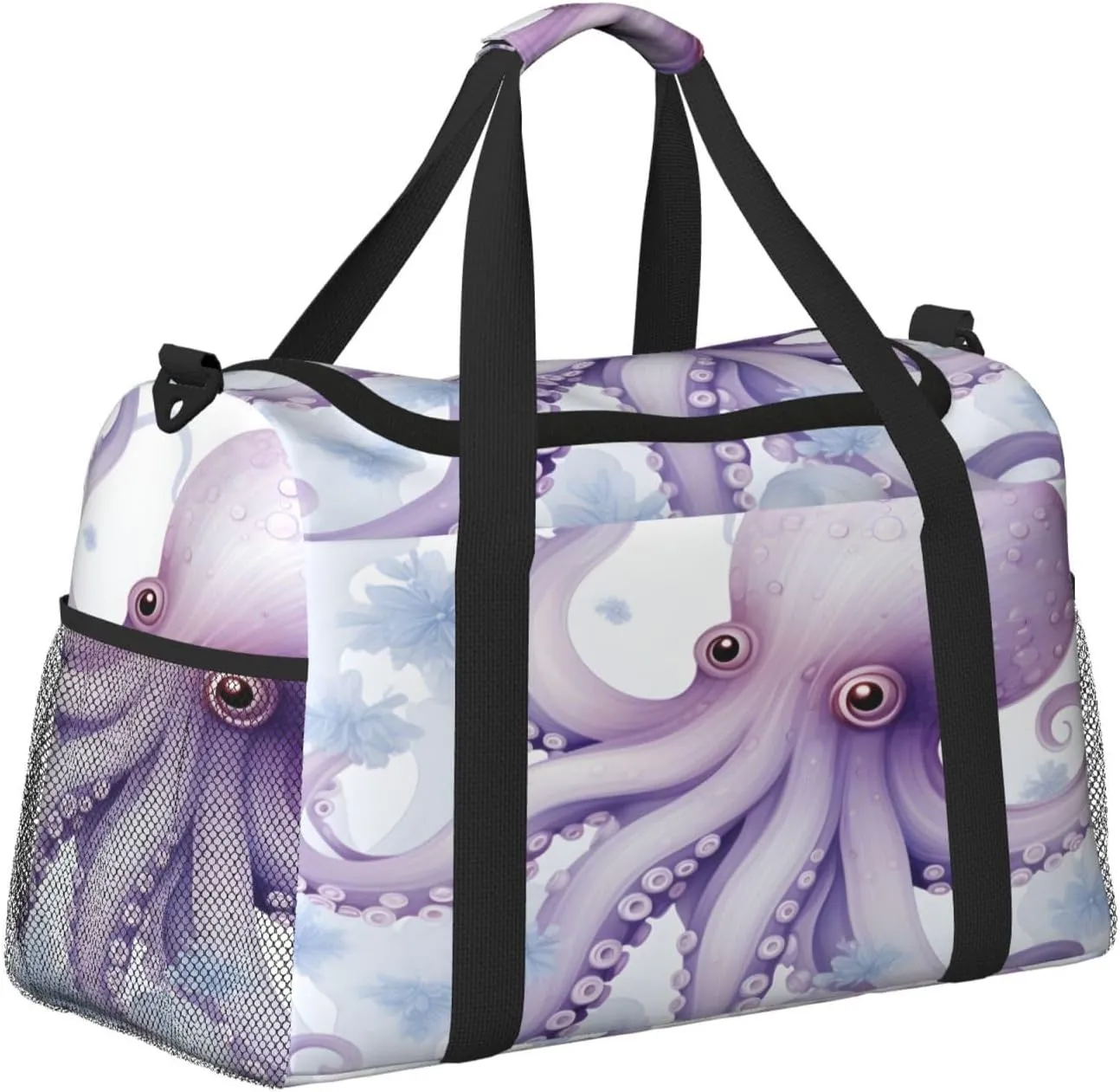 Travel Duffel Bag For Men Women, Cute Sea Octopus Floral Carry On Sport Gym Bag With Shoulder Strap Lightweight Waterproof Weekender Bag Overnight Bag