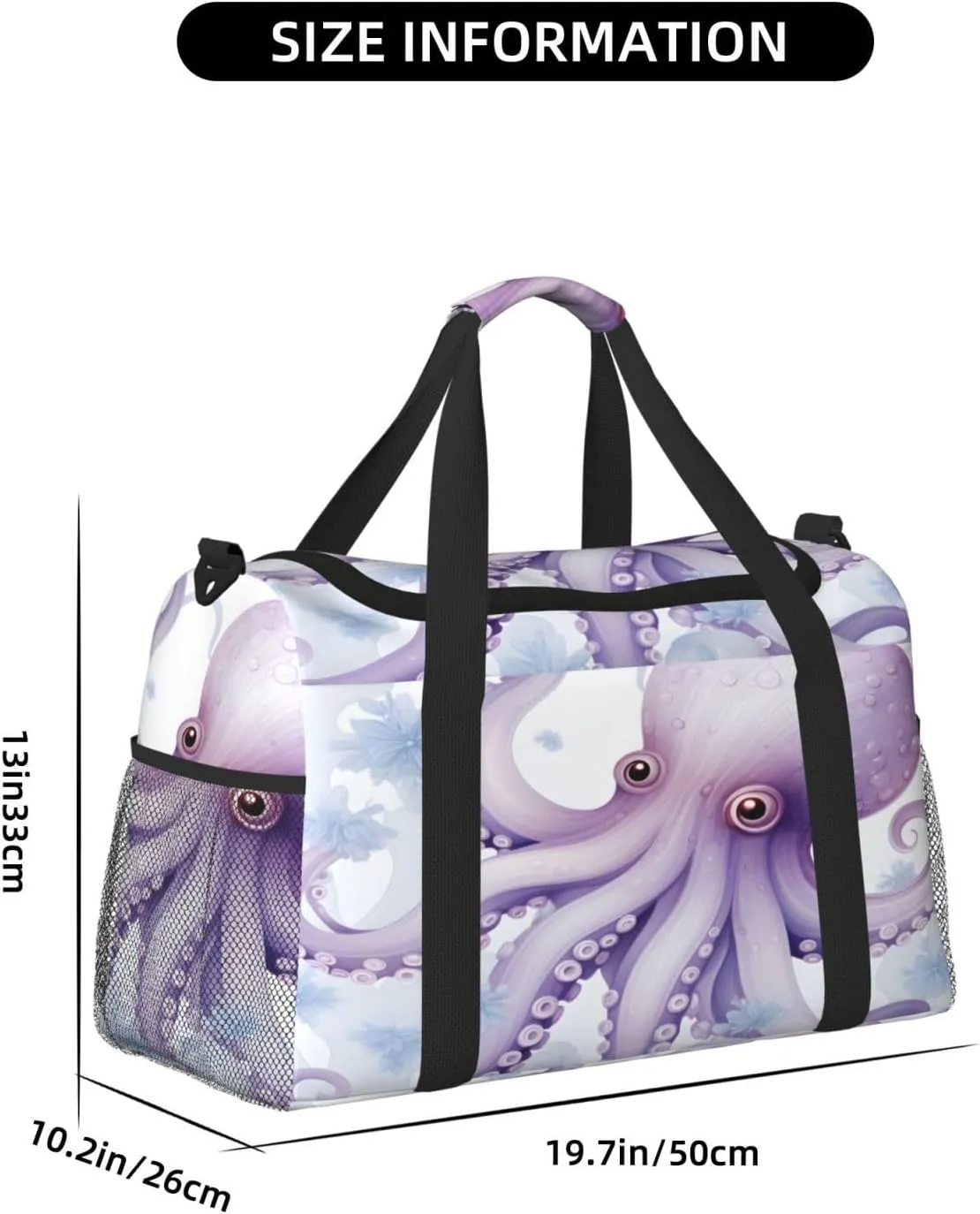 Travel Duffel Bag For Men Women, Cute Sea Octopus Floral Carry On Sport Gym Bag With Shoulder Strap Lightweight Waterproof Weekender Bag Overnight Bag