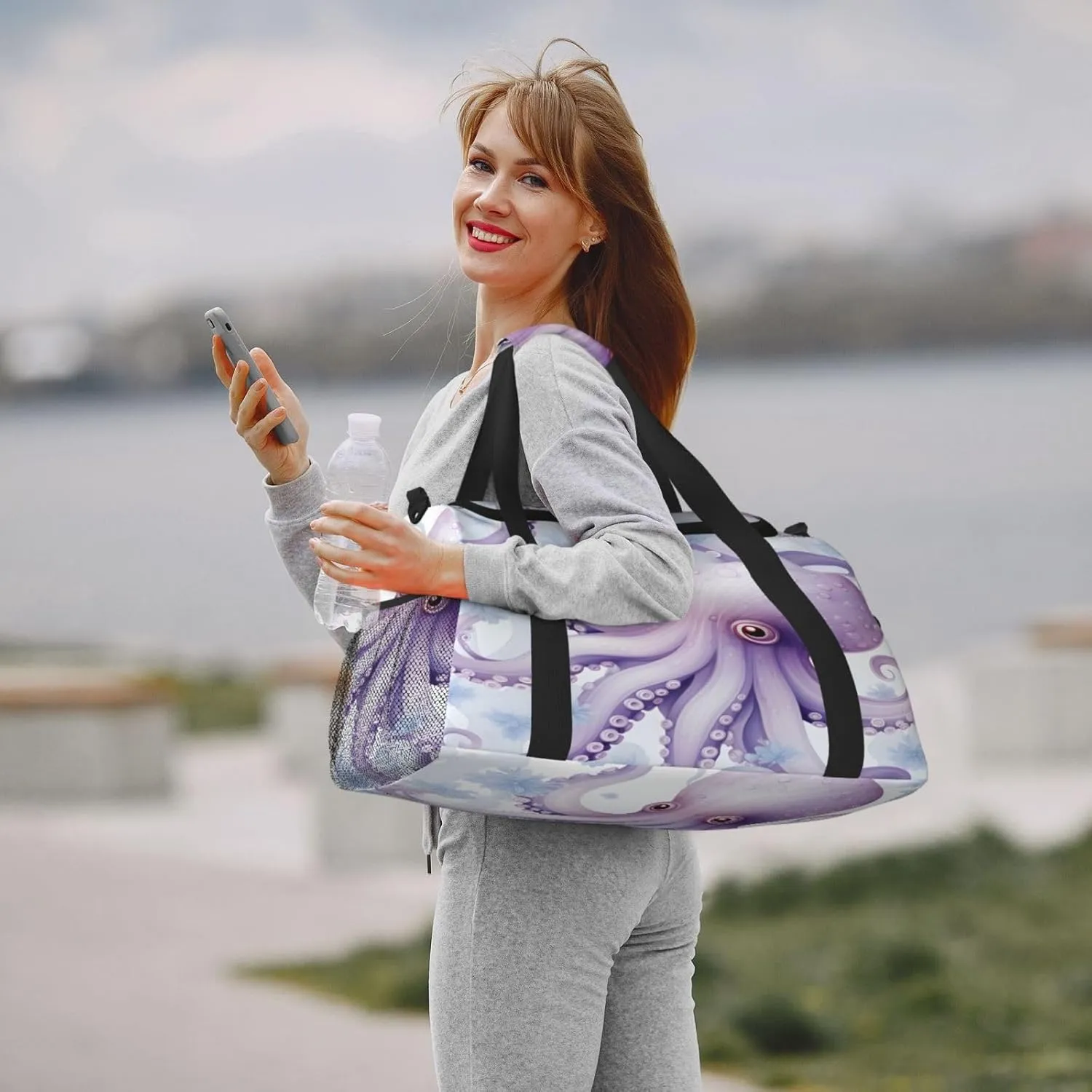 Travel Duffel Bag For Men Women, Cute Sea Octopus Floral Carry On Sport Gym Bag With Shoulder Strap Lightweight Waterproof Weekender Bag Overnight Bag