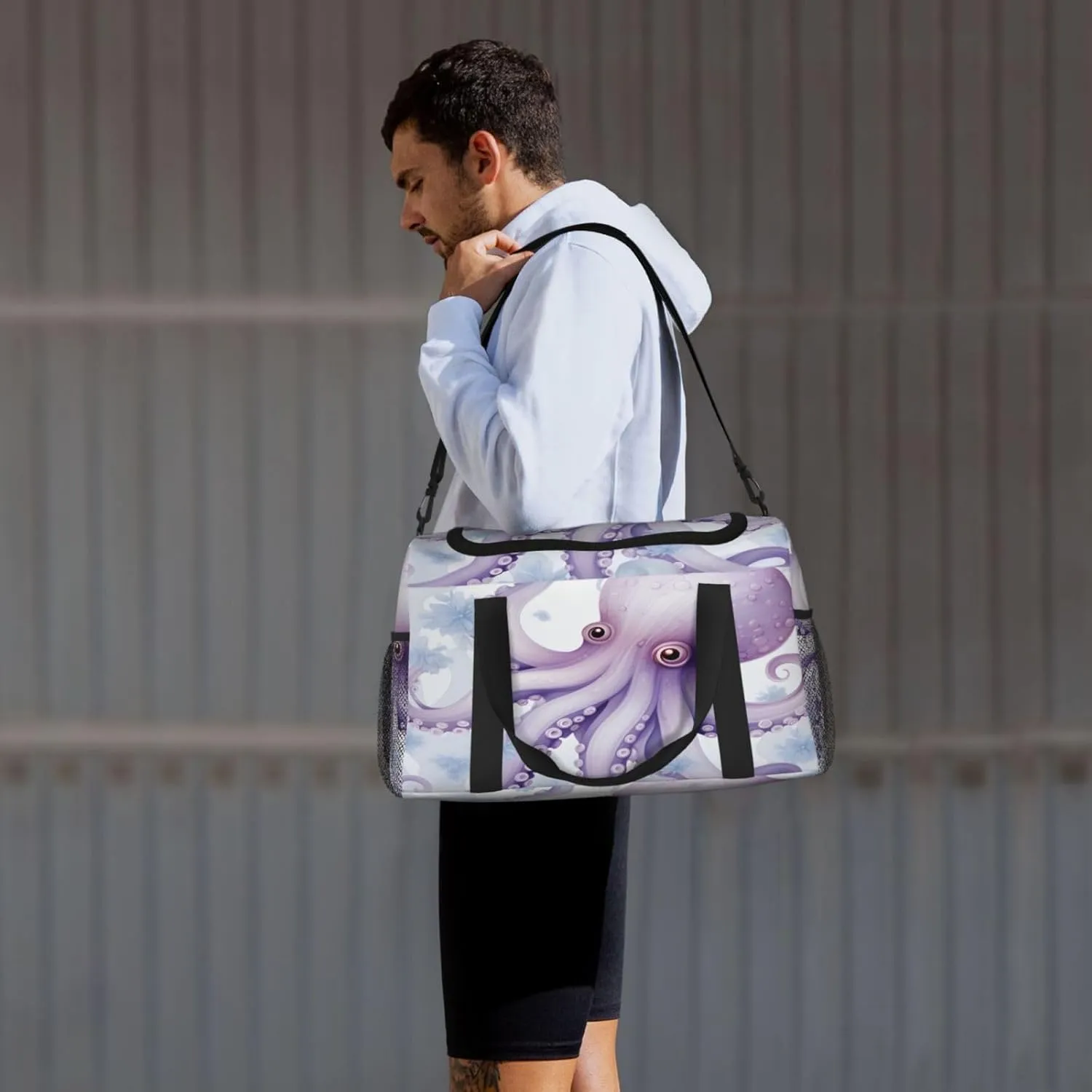 Travel Duffel Bag For Men Women, Cute Sea Octopus Floral Carry On Sport Gym Bag With Shoulder Strap Lightweight Waterproof Weekender Bag Overnight Bag