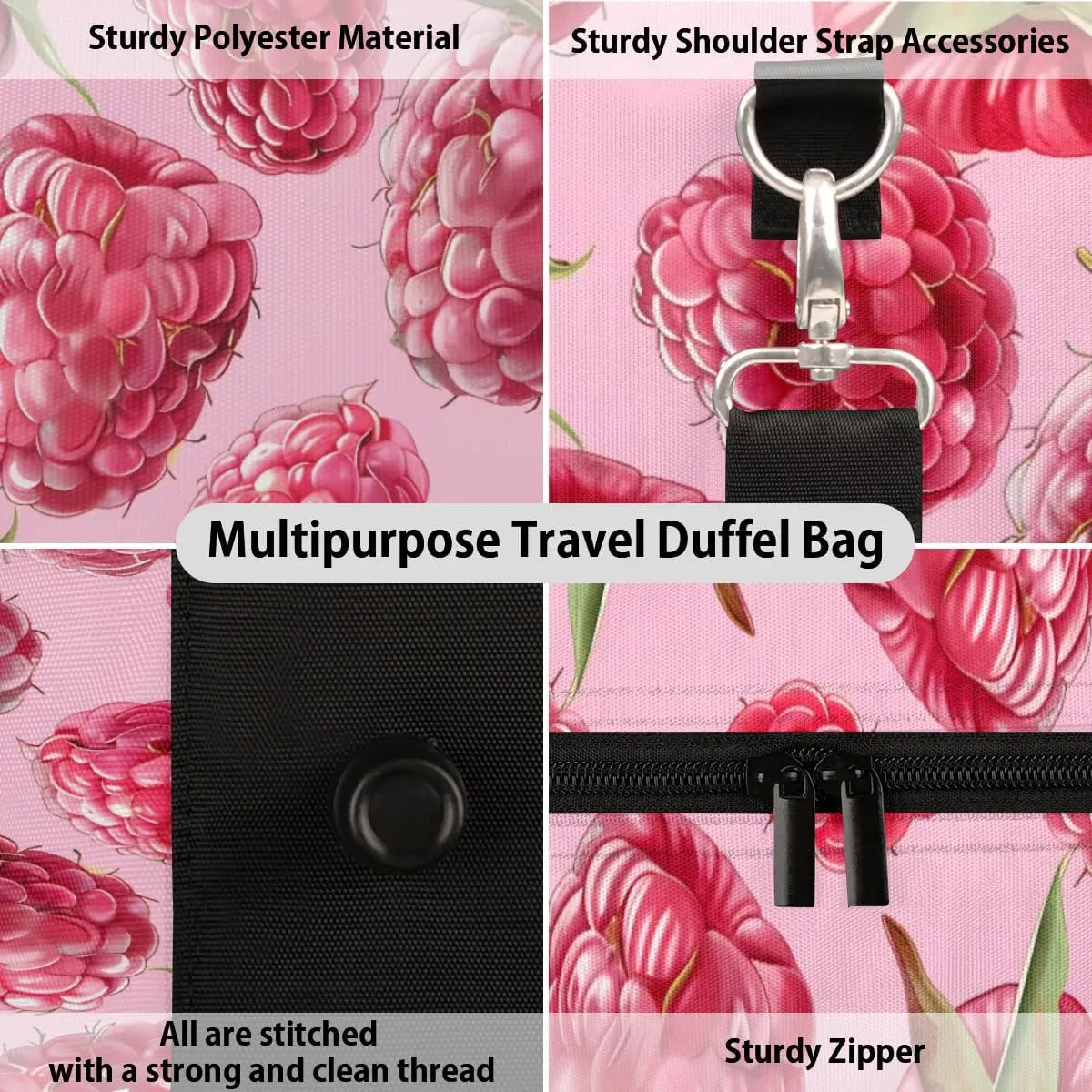 Travel Duffel Bag, Fruit Strawberry Sports Tote Gym Bag Foldable Western Aztec Weekender Bag Carry on Luggage Handle Bag Overnight Shoulder Bag for Women Men,A-1876