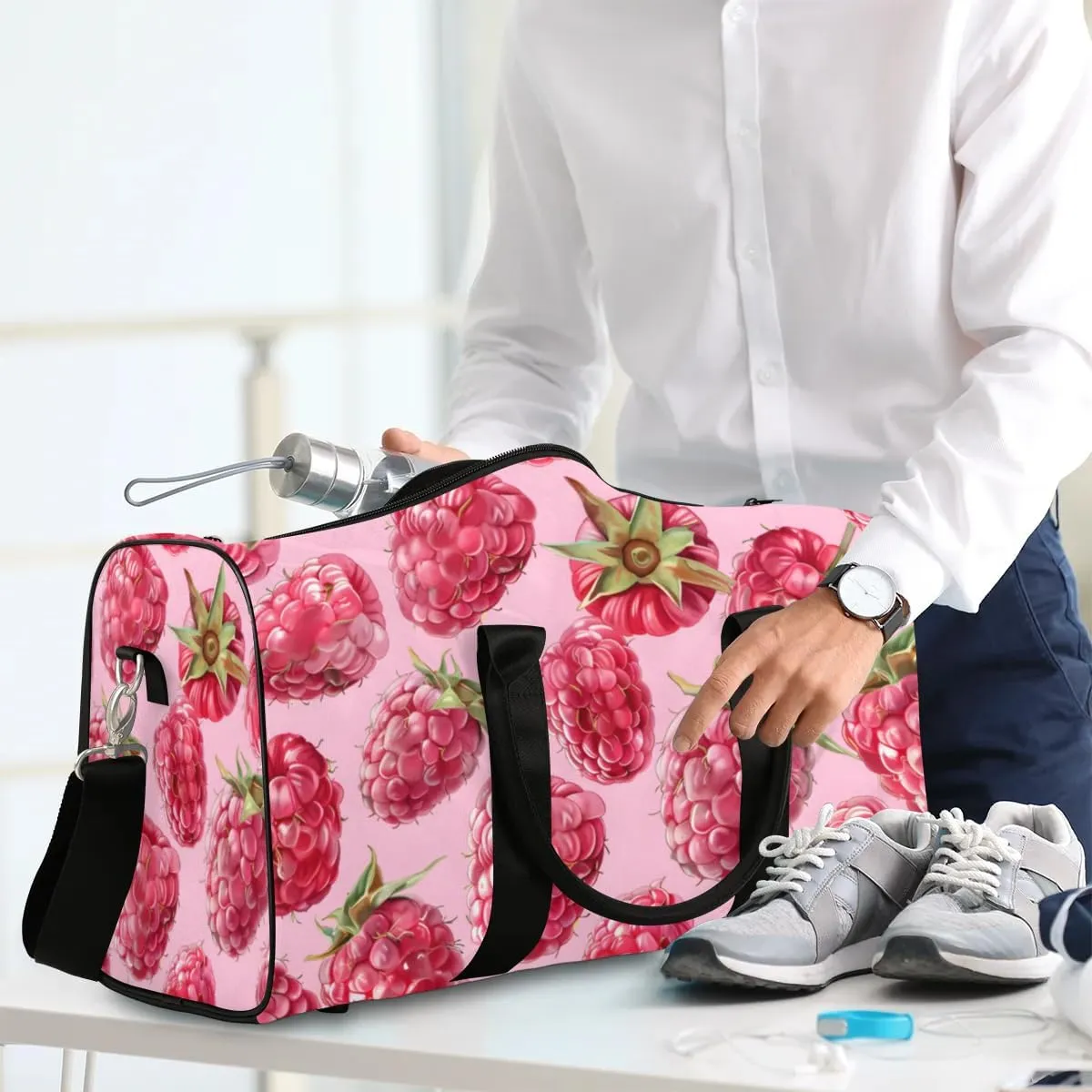 Travel Duffel Bag, Fruit Strawberry Sports Tote Gym Bag Foldable Western Aztec Weekender Bag Carry on Luggage Handle Bag Overnight Shoulder Bag for Women Men,A-1876
